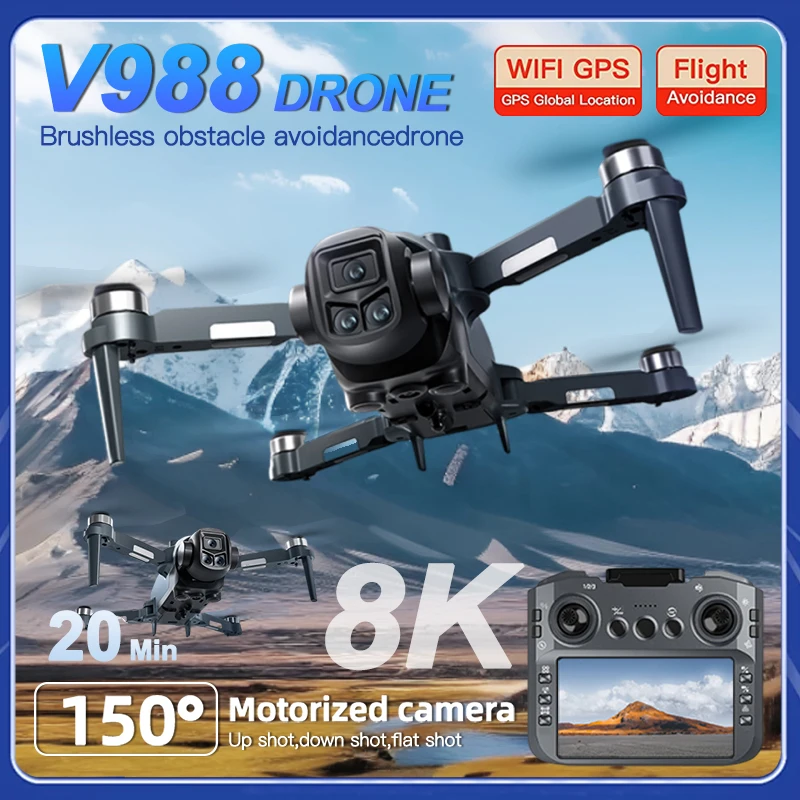 Nuovo Drone Fotocamera V988 Originale 8K Professionale con Schermo, Sotto i 249g, Telecomando, Quadricottero RC Brushless, Giocattolo