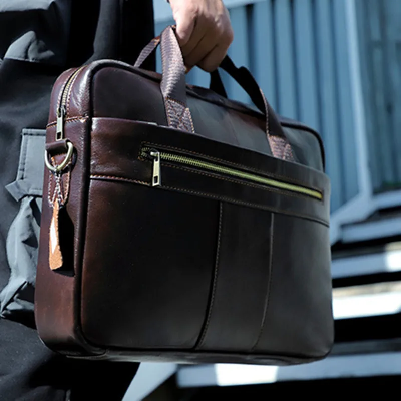 Vintage Genuine Leather Men's Briefcase Business Handbag Office Male Shoulder Messenger Bag Cowhide 15.6