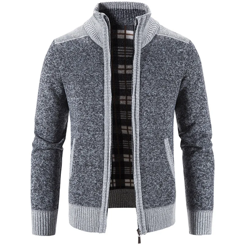 European and American Men's Plush and Thick Autumn and Winter Knitwear Patchwork Sweater Jacket Men's jacket Cardigan
