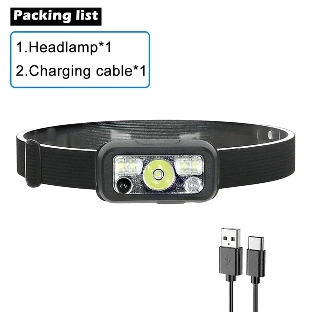 Lampe frontale puissante à LED COB, rechargeable par USB, avec batterie intégrée, lampe étanche pour randonnée et camping