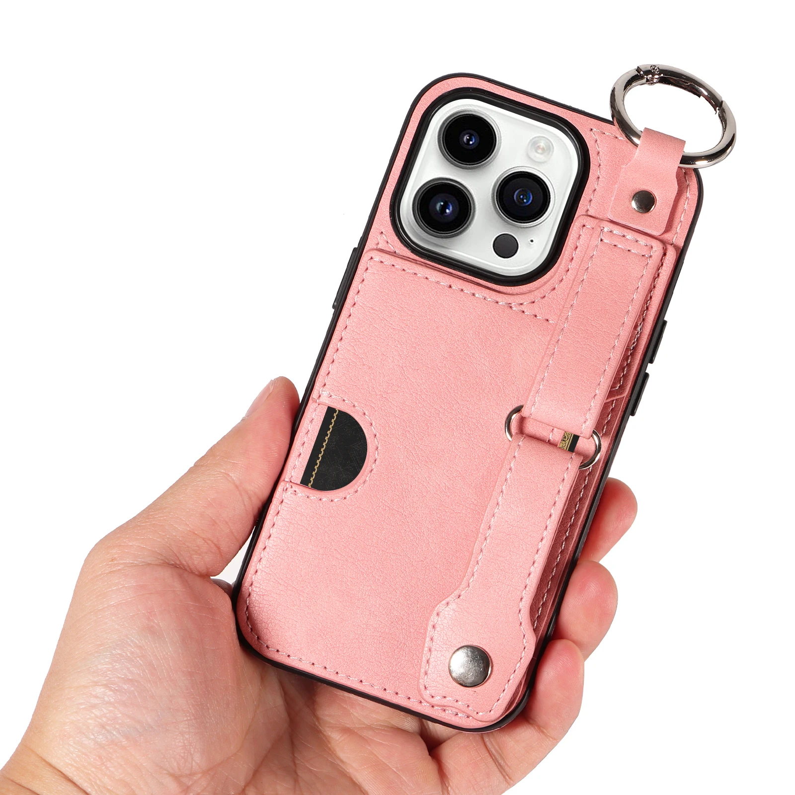 Wristband Ring Holder Cards Solt Wallet Leather Case For iPhone 15 Pro Max 14 Plus 13 12 11 XS SE2022 Pocket Bag Kickstand Cover_voghion.com