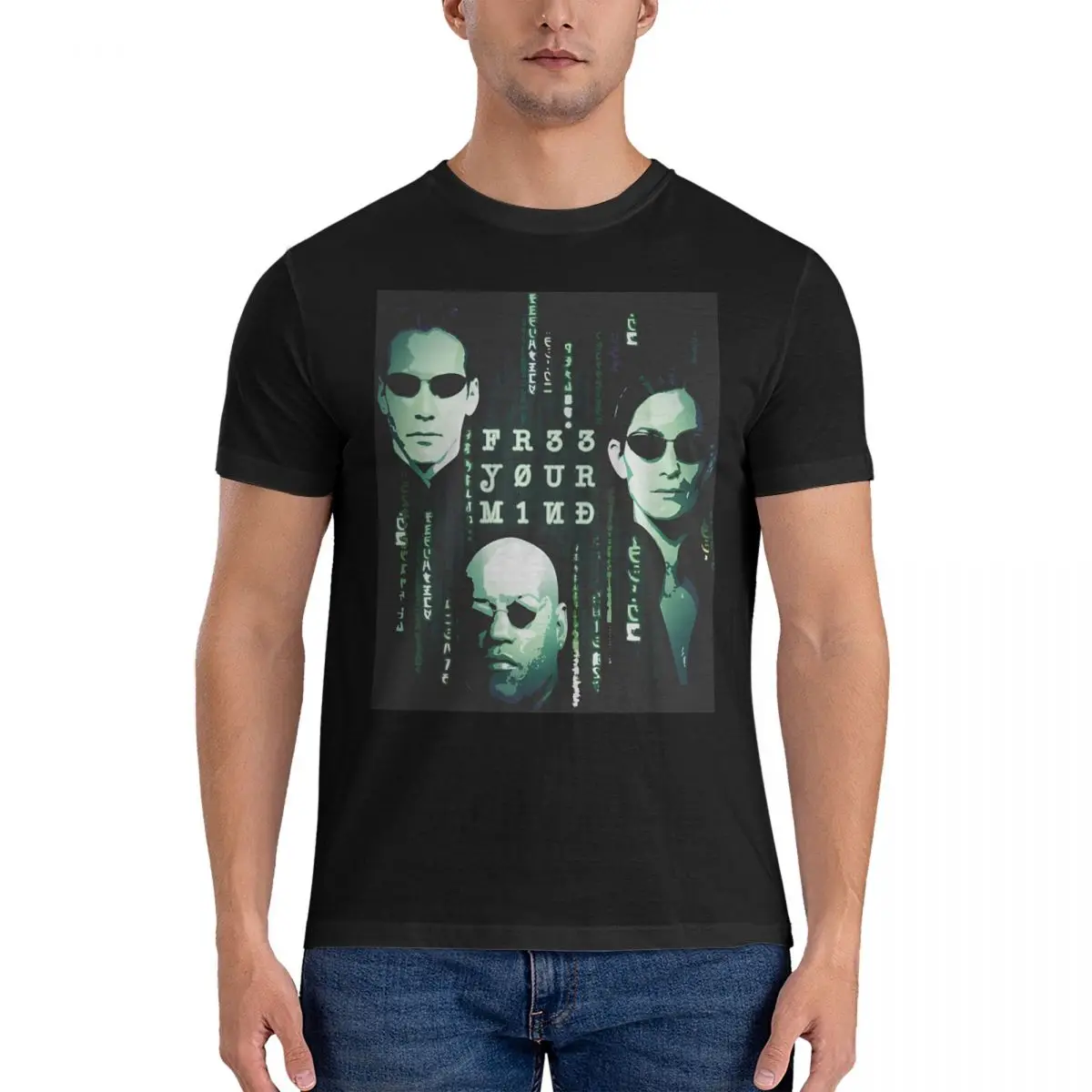 Vintage Free Your Mind Resusions T-Shirt Per Uomo Girocollo 100% Cotone T-Shirt The Matrix Neo Film Morpheus Manica Corta