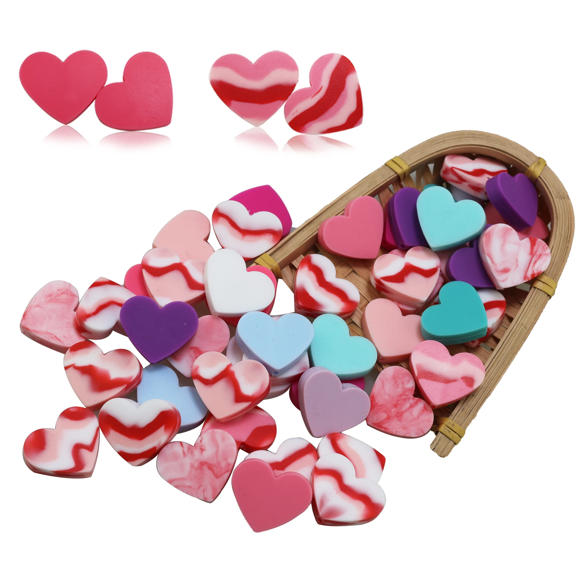 10/20Pcs New Valentine Beads Silicone Heart Rainbow Colorful Lover