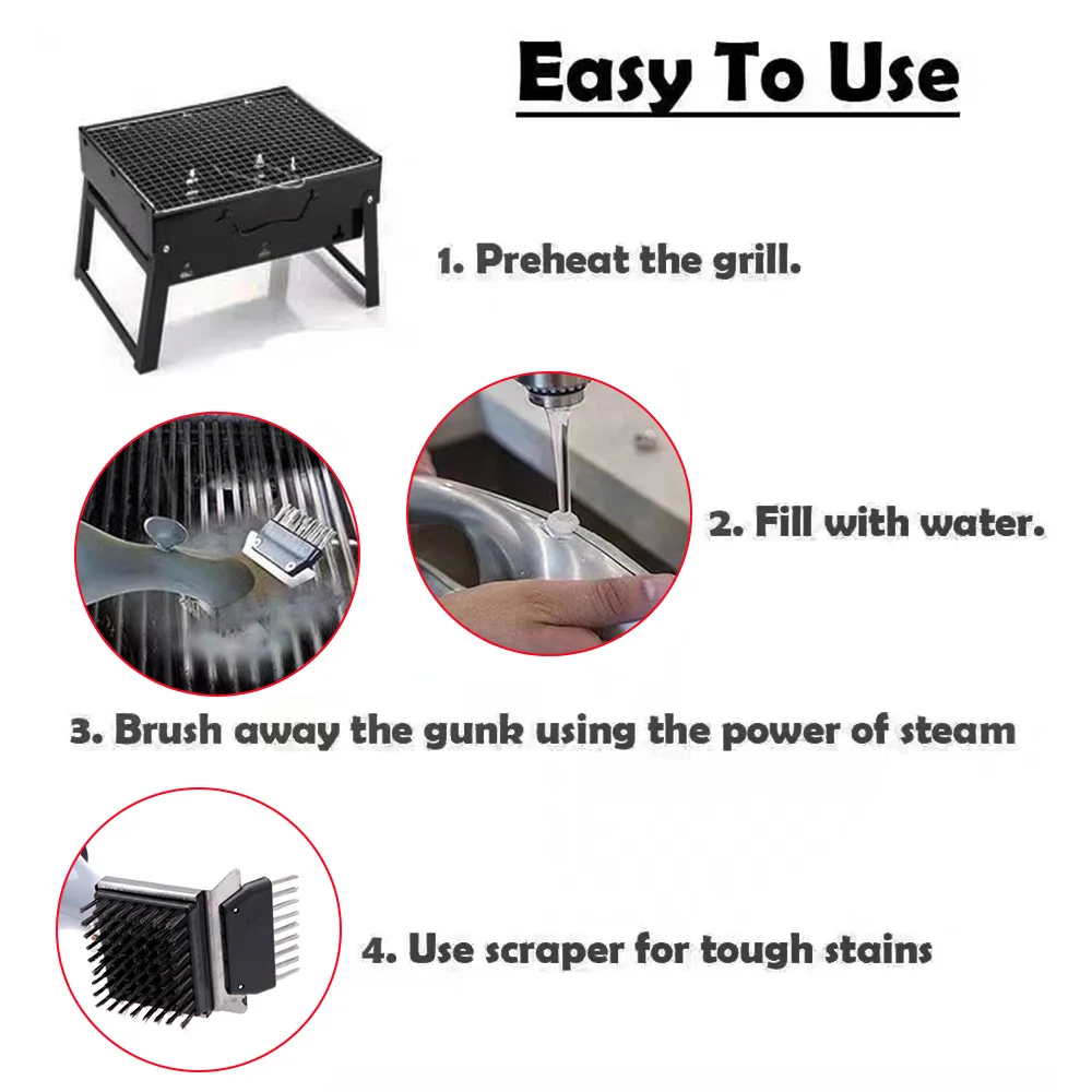 Barbecue Grill Outdoor Steam Cleaning Brushes BBQ Cleaner Suitable For Charcoal Scraper Gas Accessories Cooking Kitchen Tool