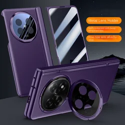 Leather Case with Privacy Screen & Tempered Glass Protector - All - Inclusive Design with Spring - Hinged Camera Holder Cover for OPPO Find N5 (Purple Privacy Glass)