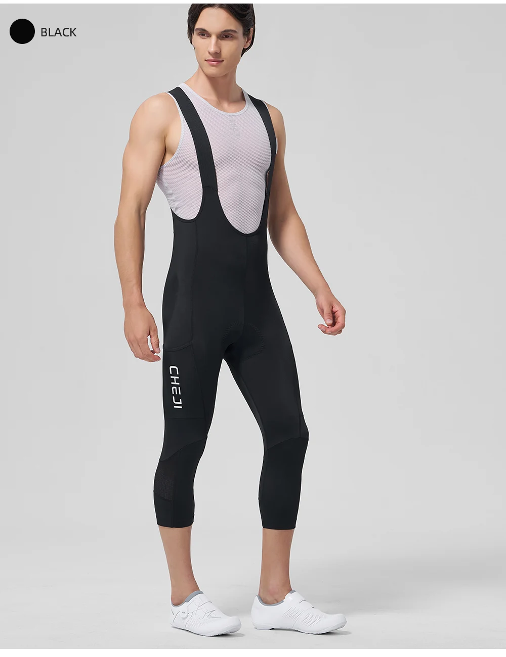 Cheji Herren 3/4 Länge Radsport-Trägerhose Schnelltrocknend Atmungsaktiv Hochwertig Komfortabler Sitz für Radfahrer – Detail 11