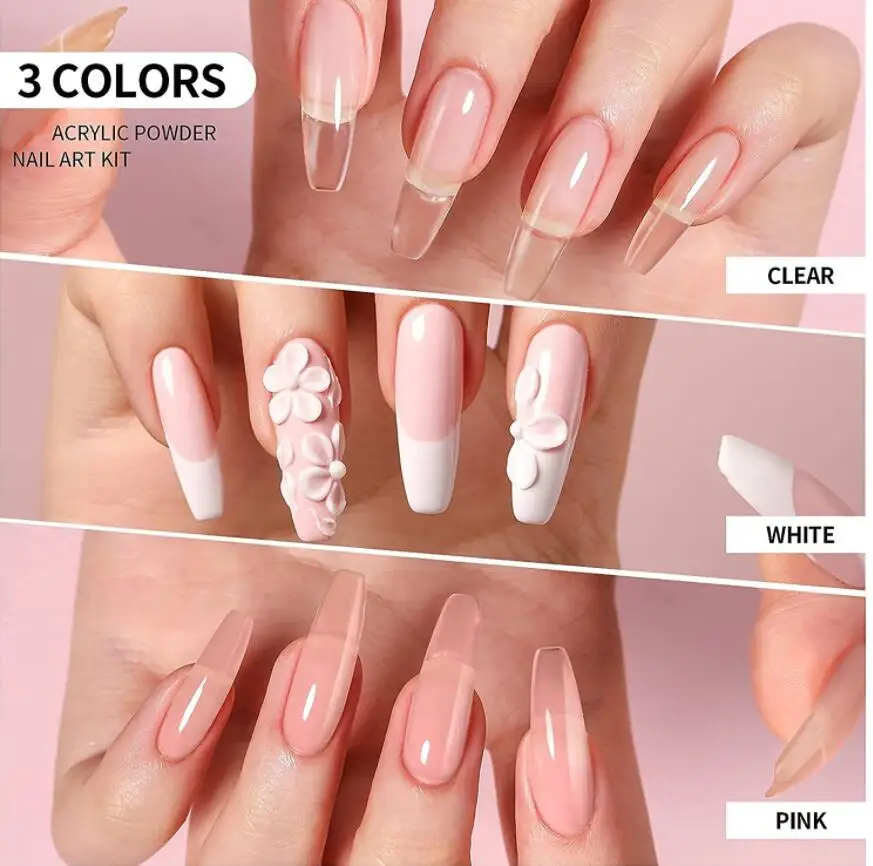 Acrylic Nail Art Powder Clear Pink White Carving Crystal Polymer Professional Long-Lasting UV Polish Extend/Dipping Dust 120ML