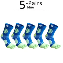 5 Pairs Compression Cotton Toe Socks - Sweat-Absorbing Colorful Sports Socks - EU 38-44(US 6-10) (Blue)