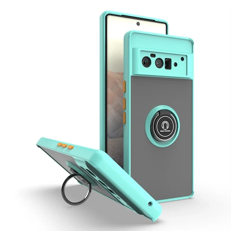 Matte Finish Shockproof Phone Case with Magnetic Ring Bracket and Anti-Fall Protection