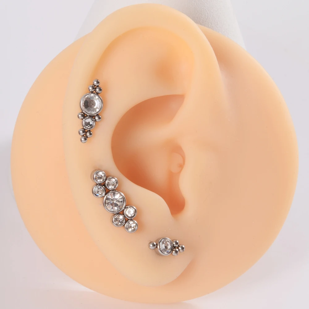 MVJK ASTM F136 Titanium Opal Zircon Ear Stud Labret Stud Lip Ring Cartilage Helix Lobe Conch Earrings Body Piercing Jewelry
