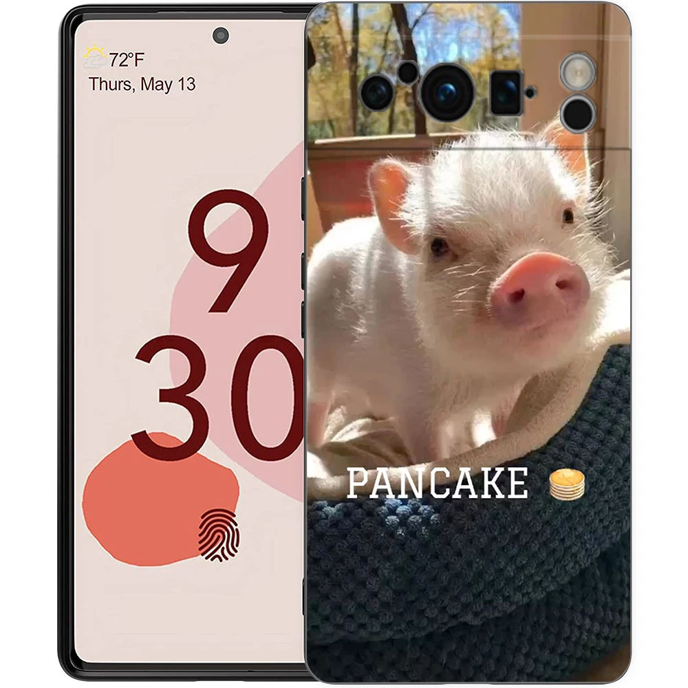 Adorable Pink Pig Shockproof TPU Phone Case - Soft Black Cover