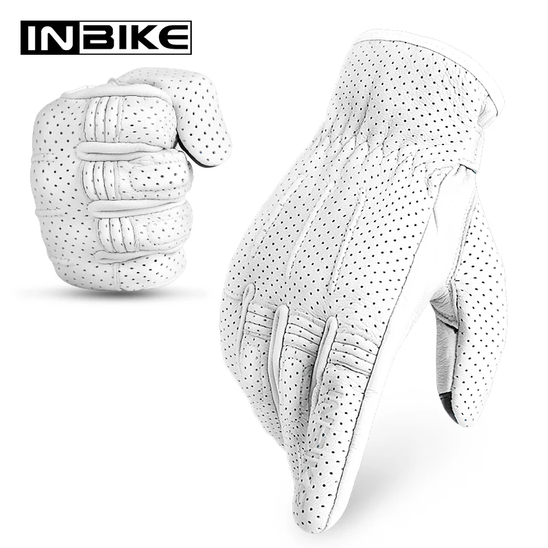 

INBIKE Motorcycle Gloves Leather Soft Premium Goatskin Full Finger Gloves Touchscreen for Women Men Breathable Motocross Gloves