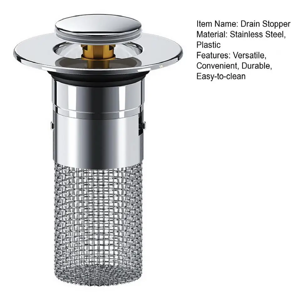 3Pcs Bathroom Sink Drain Strainer Set - Stainless Steel Hair Catcher, Stopper & Floor Filter, Silver - View #2