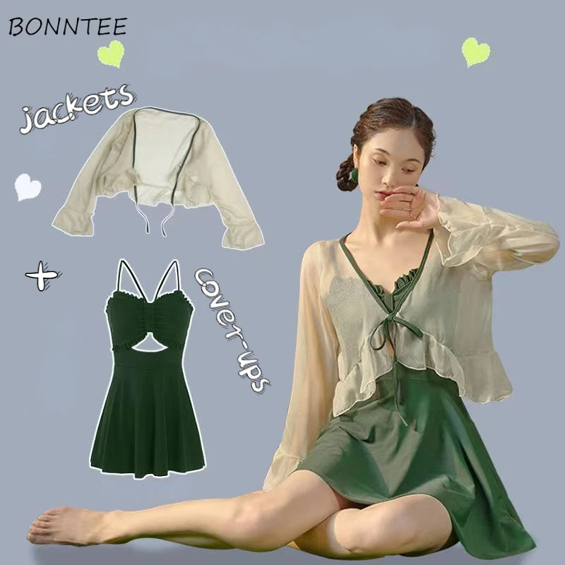 

Cover-ups Women Solid Beach Style Slim Hotsweet Ruffles Fashion Hollow Out Ins Summer Holiday Students Casual Ulzzang Elegant