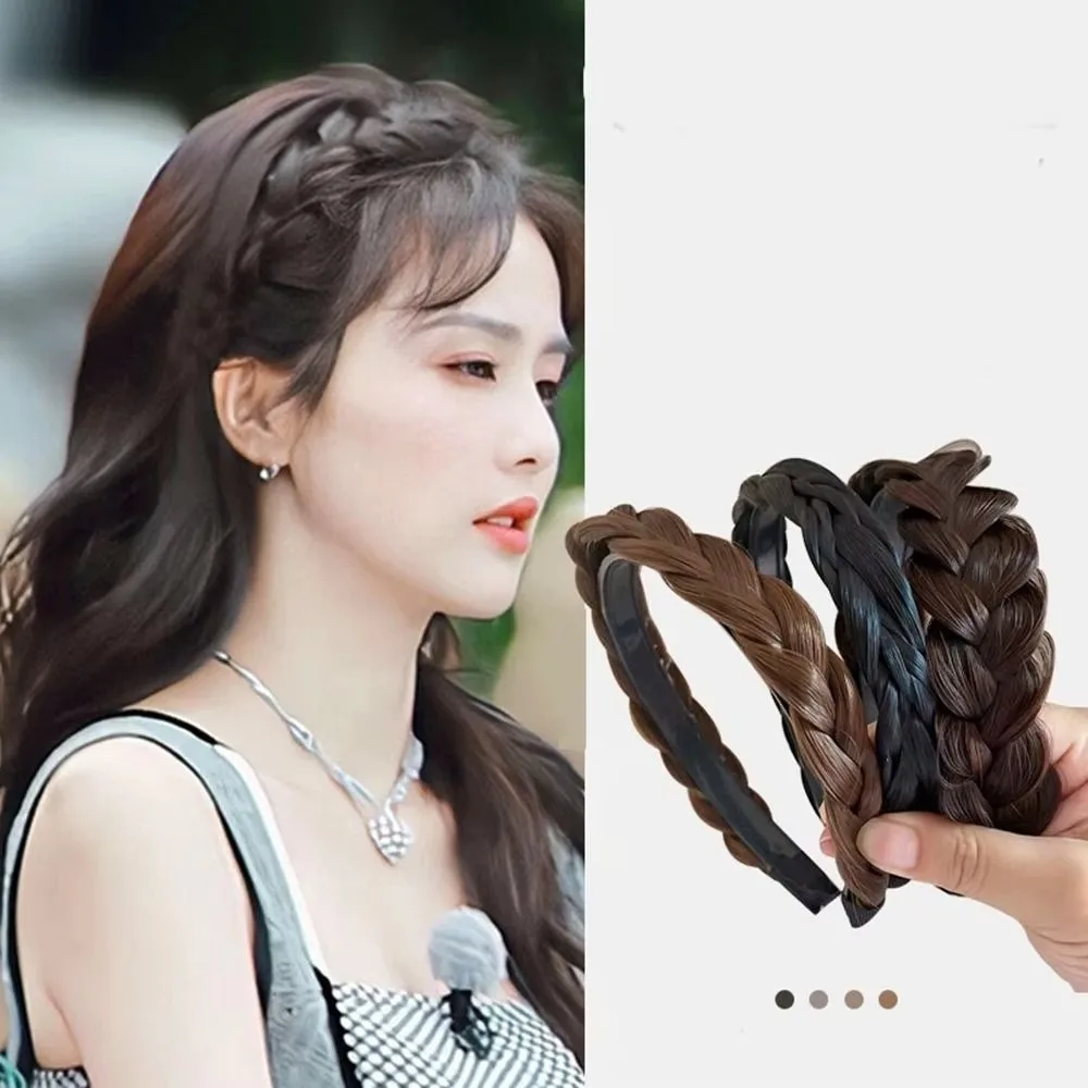 Fashion Handmade Synthetic Twisted Wig Headband Retro Style Stretch Design Non-slip Headband Wide Hairband Women