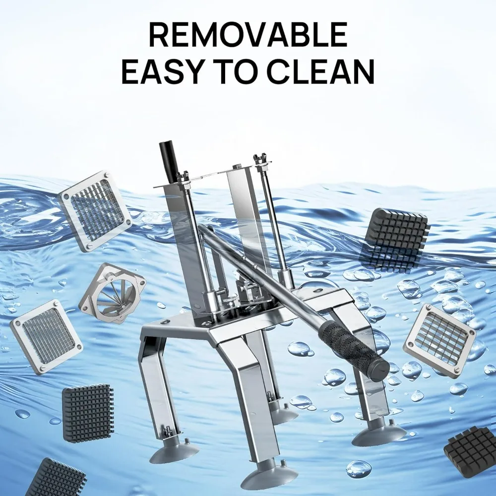 Professional Stainless Steel French Fry and Vegetable Slicer with Four Blades: 3/8, 1/2, 1/4, and 8-Wedge OptionsNEW-