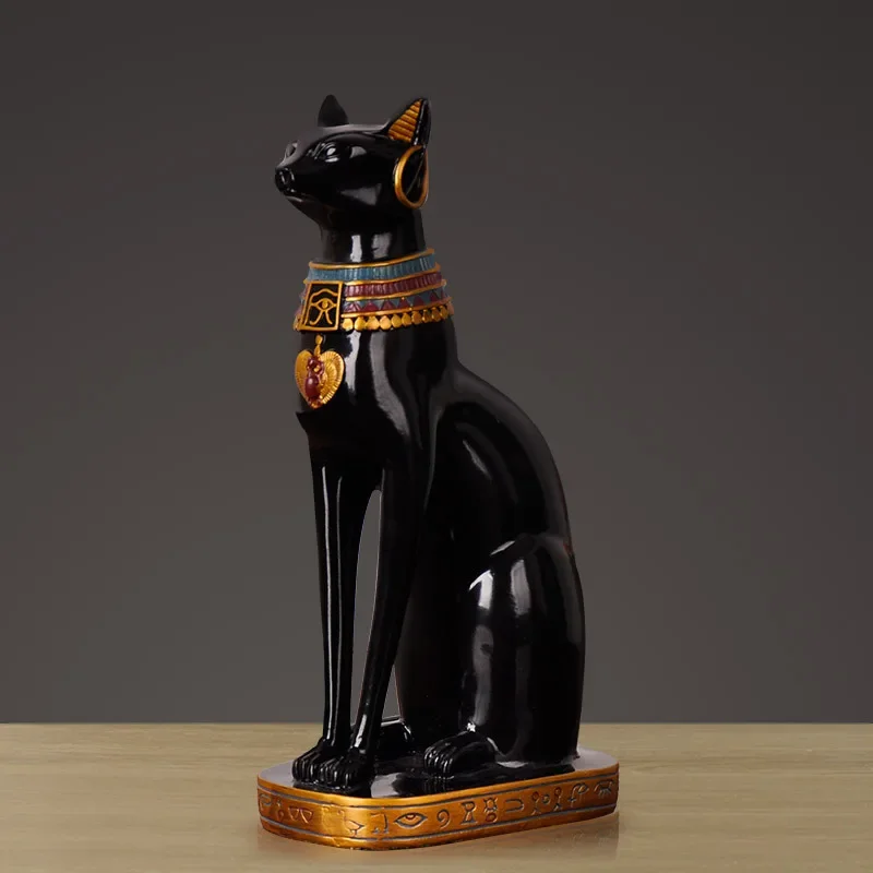 

Egyptian Cat God Pharaoh Resin Craft Ornaments Fortune Cat Bastet Sculpture Home Decor Room Office Desk Vintage Decorations Gift