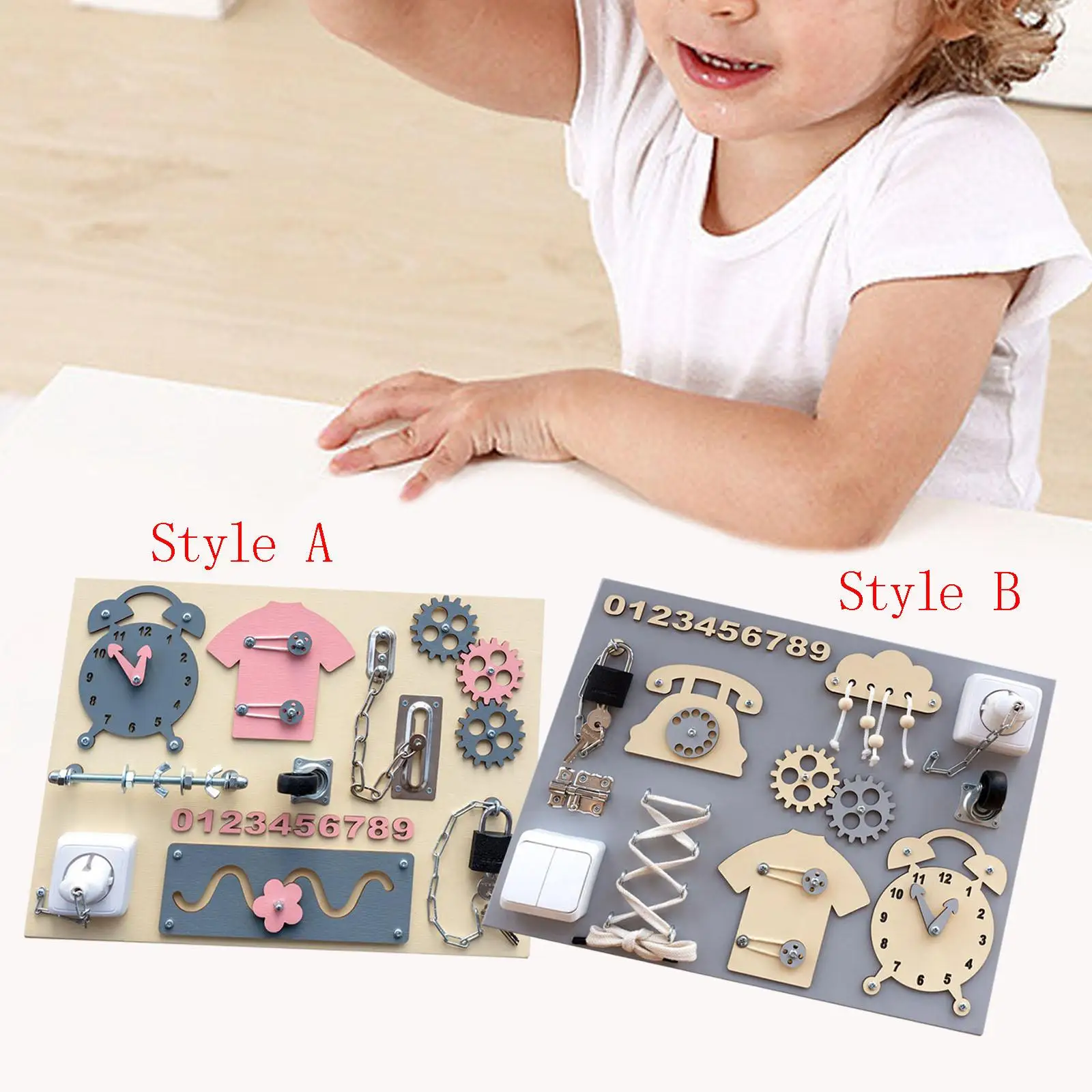 

Wooden Busy Board Basic Life Skills Portable Sensory Board Fine Motor Educational Montessori for Boys Girls Travel Toddlers