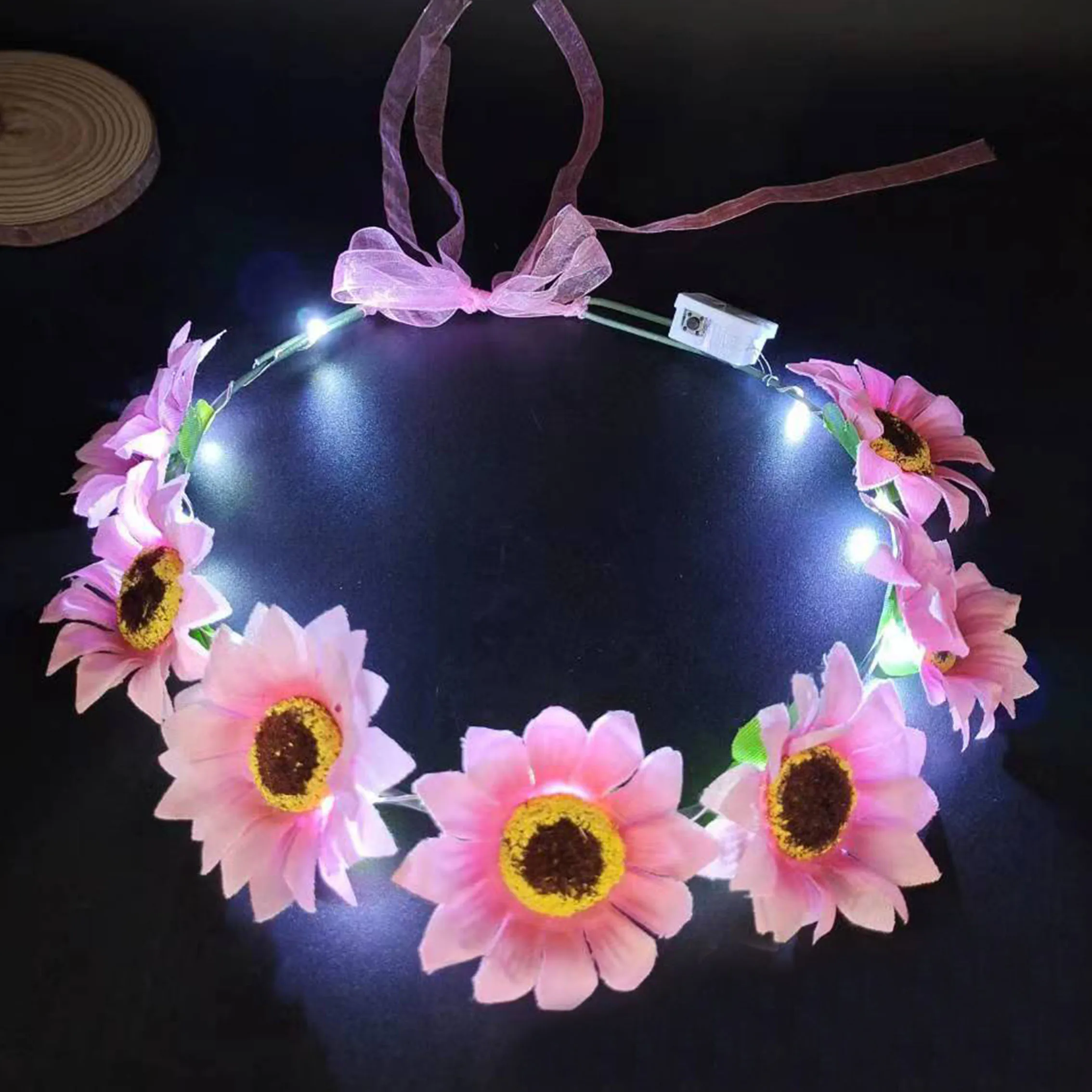 1Pcs New Garland Sunflower Headgear Girls LED Glitter Garland Wedding Christmas Party Glowing Headgear