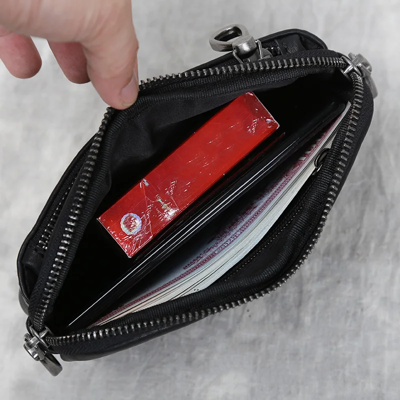 Men's Genuine Leather Horizontal Mobile Phone Bag Retro Top Layer Cowhide Simple Casual Wear Belt Double Zipper Waist Bag JLFGPJ - 5