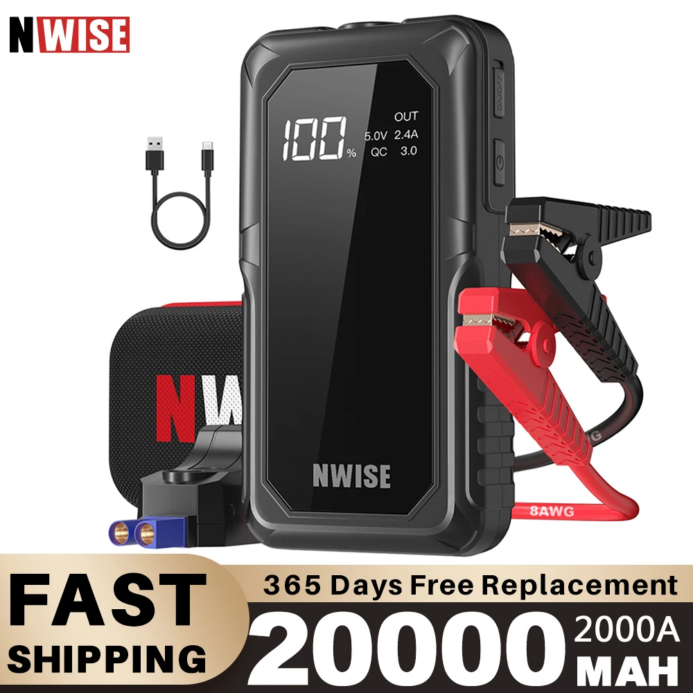 Car Jump Starter NWISE 2000A Car Power Bank Jump Starter Portable Emergency Starter Auto Car Battery Charger Booster 12V Starting Device