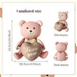Charming 3D Heart Bear Aluminum Balloon - 41inch (1pc pink bear)