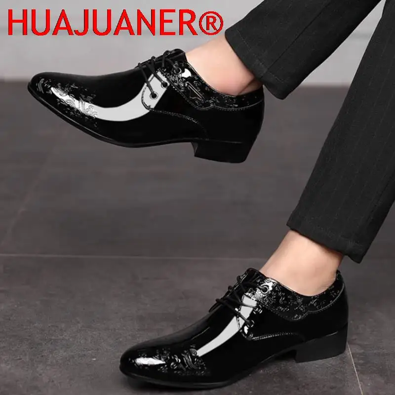 Casual Business Shoes for Men Dress Shoes Lace Up Formal Black Patent Leather Brogue for Male Wedding Party Office Oxfords