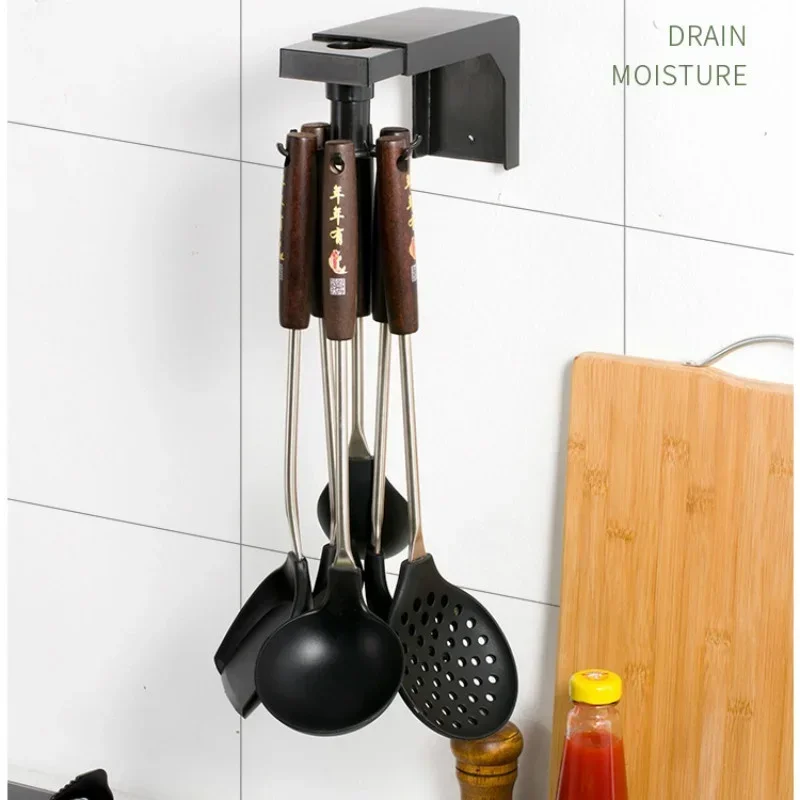 Free Punch Storage Rack Door Cabinet Shelves for Wall Rotating Punch-free Hanger Swivel Hook Kitchenware Kitchen Tools