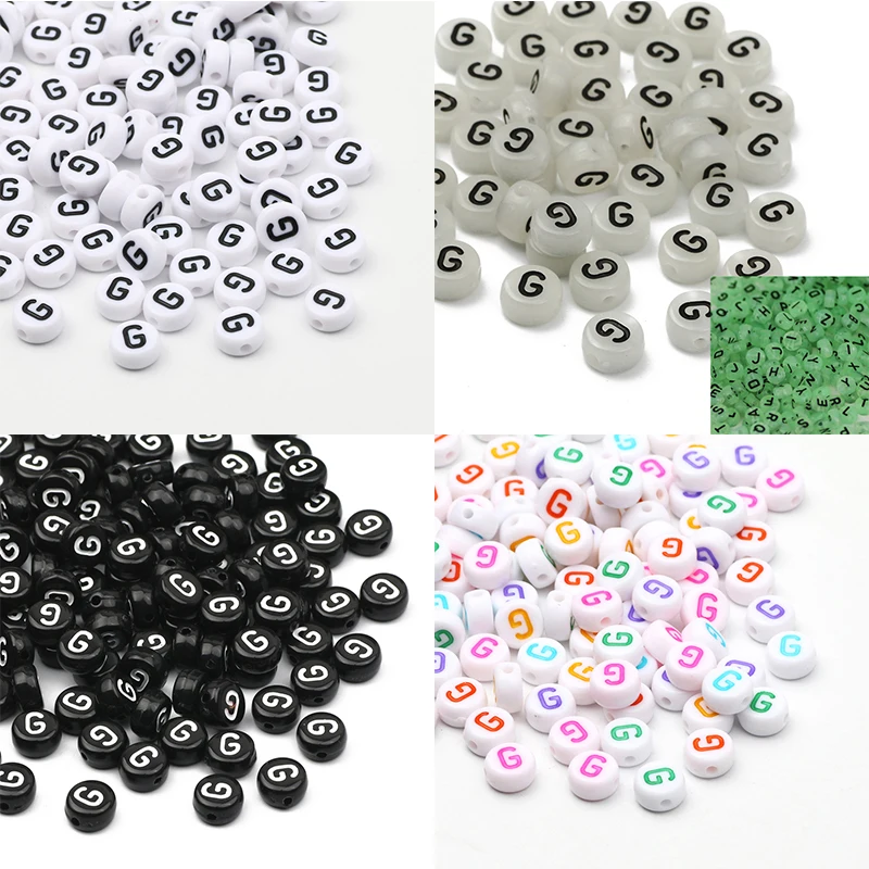 100 Stück 4Style 7mm flache runde A-Z Buchstaben Acryl lose Spacer Alphabet Perlen für Handarbeiten Schmuckherstellung Diy Armband Halskette – Detail 8