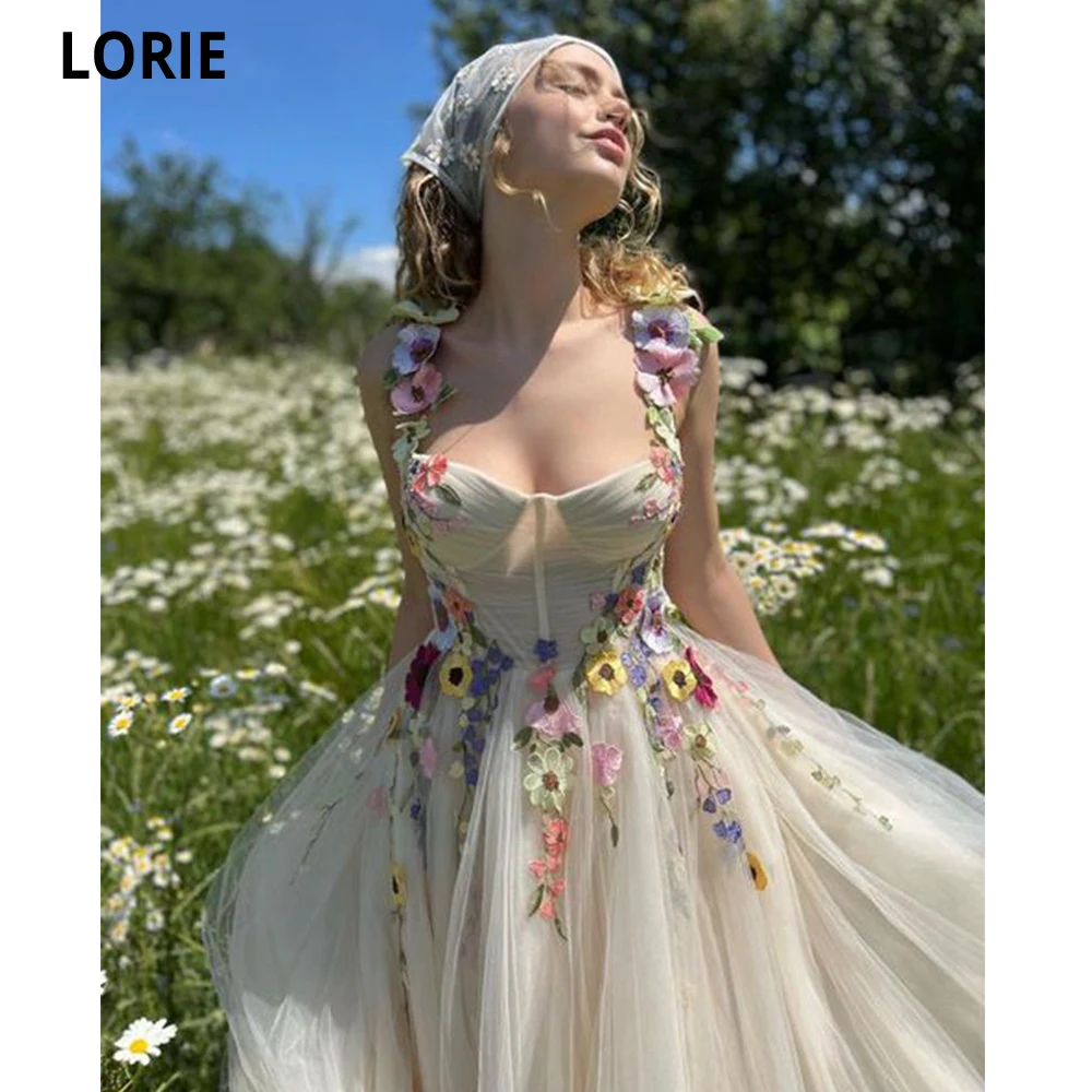 LORIE Sweetheart Pastrol Tulle Prom Dresses Sexy 3D Flowers Straps Serene Hill Floor Length Women Party Prom Gowns Abiti Da Sera