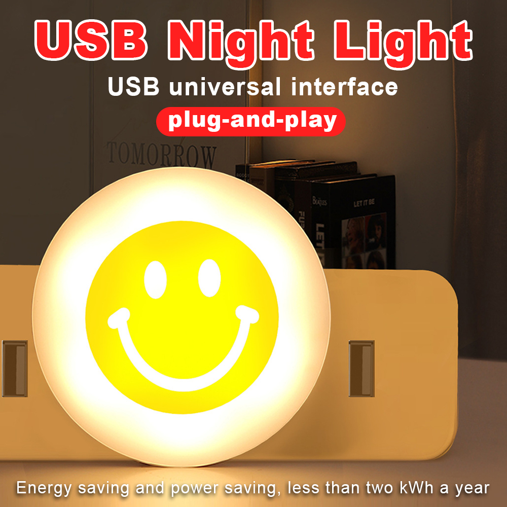Mini USB Night Light Smile Face Lamp Portable Round Energy&Power Saving Deco Lamp Home Outdoor Camping Children Gifts Moon Lamp