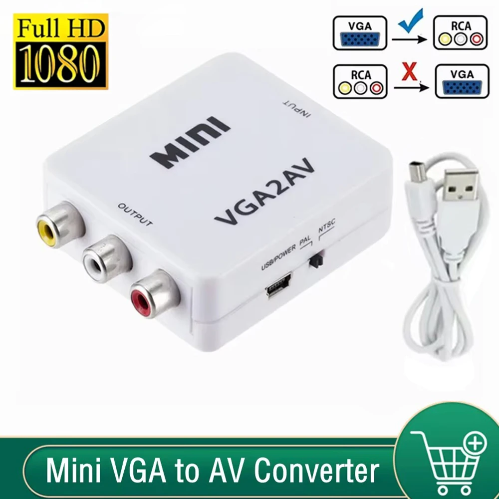 VGA to AV Converter 3.5mm Audio VGA to RCA Video Converter Ideal for video conferencing cinema classroom and more.
