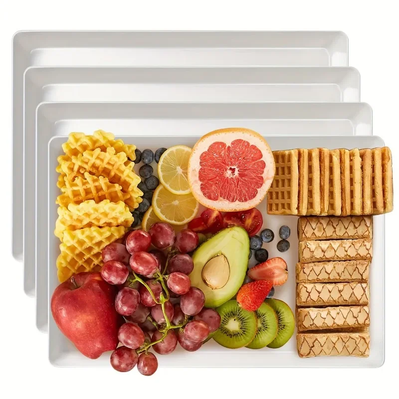 Thin rectangular tray, white dining tray, plastic food tray