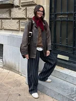 Pantalon rayé taille haute coupe ample pour femme, style décontracté, tenue quotidienne 4