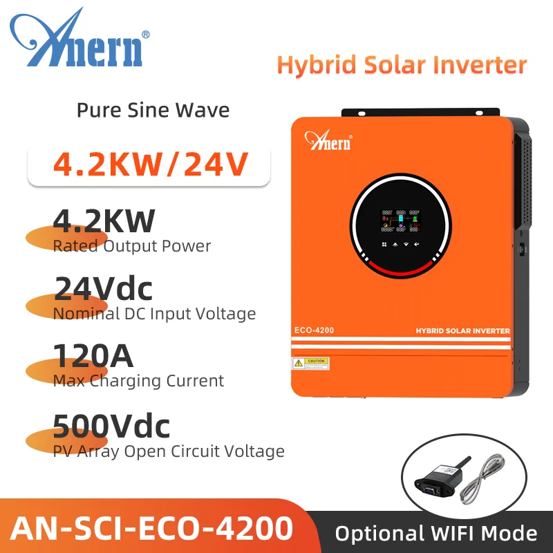 Anern 하이브리드 태양광 인버터, 순수 사인파, 24V 최대 충전 전류 120A 내장 MPPT, 6.2KW, 4.2KW, 3KW, 오프 그리드 연결
