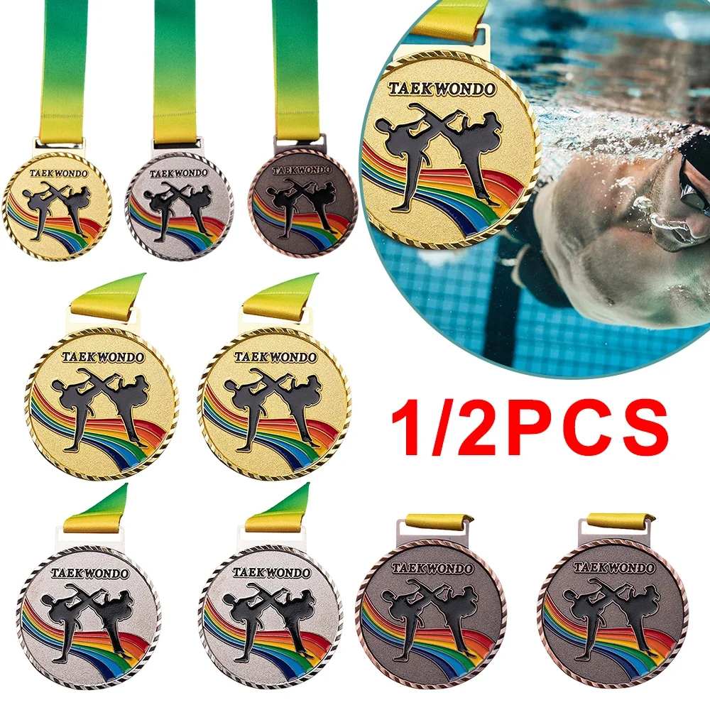 1/2Pcs Taekwondo Winner Rewards Medals Golden Silver Copper Persistent Games General Sports Gold Silver Bronze Medal with Ribbon award medals
