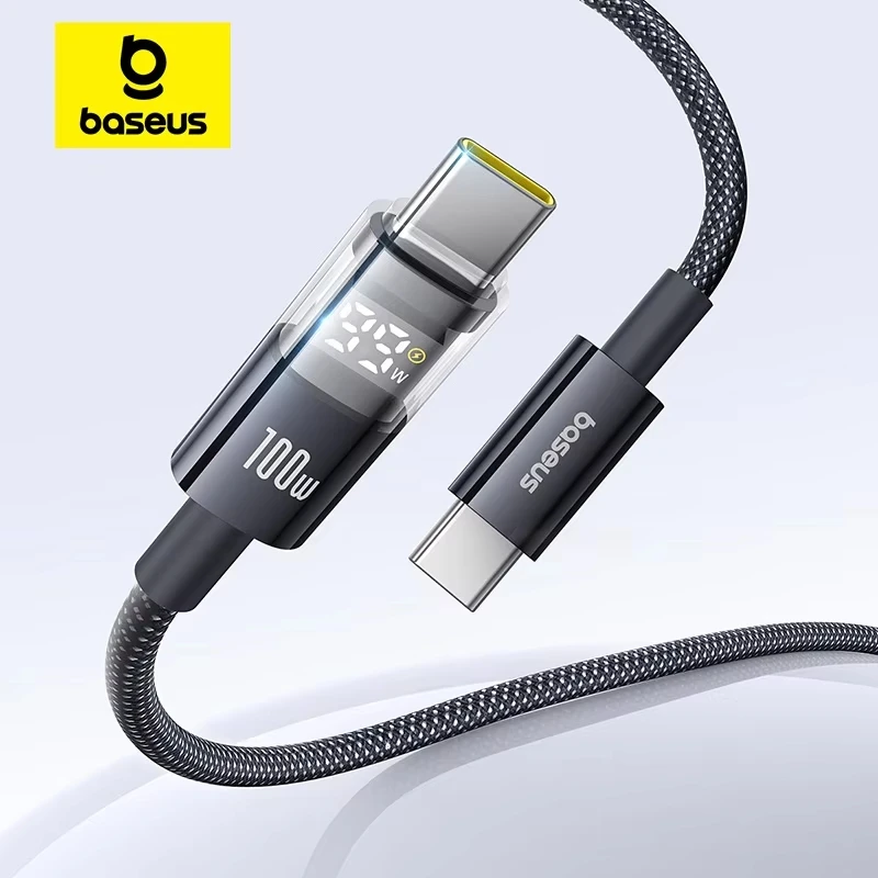 Baseus USB C Cable 100W For iPhone 17 16 15 Pro Max LED Dispaly USB Cable Type C for Macbook pro Fast Charge Wire for Xiaomi