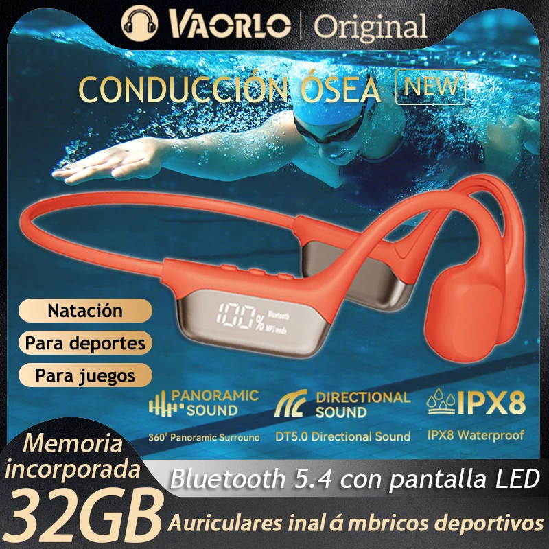 Original S10 True Bone Conduction Auriculares inalámbricos Bluetooth 5.4 32GB Reproductor de MP3 IPX8 Impermeable Natación Deportes Auriculares de música HIFI con micrófono Pantalla LED