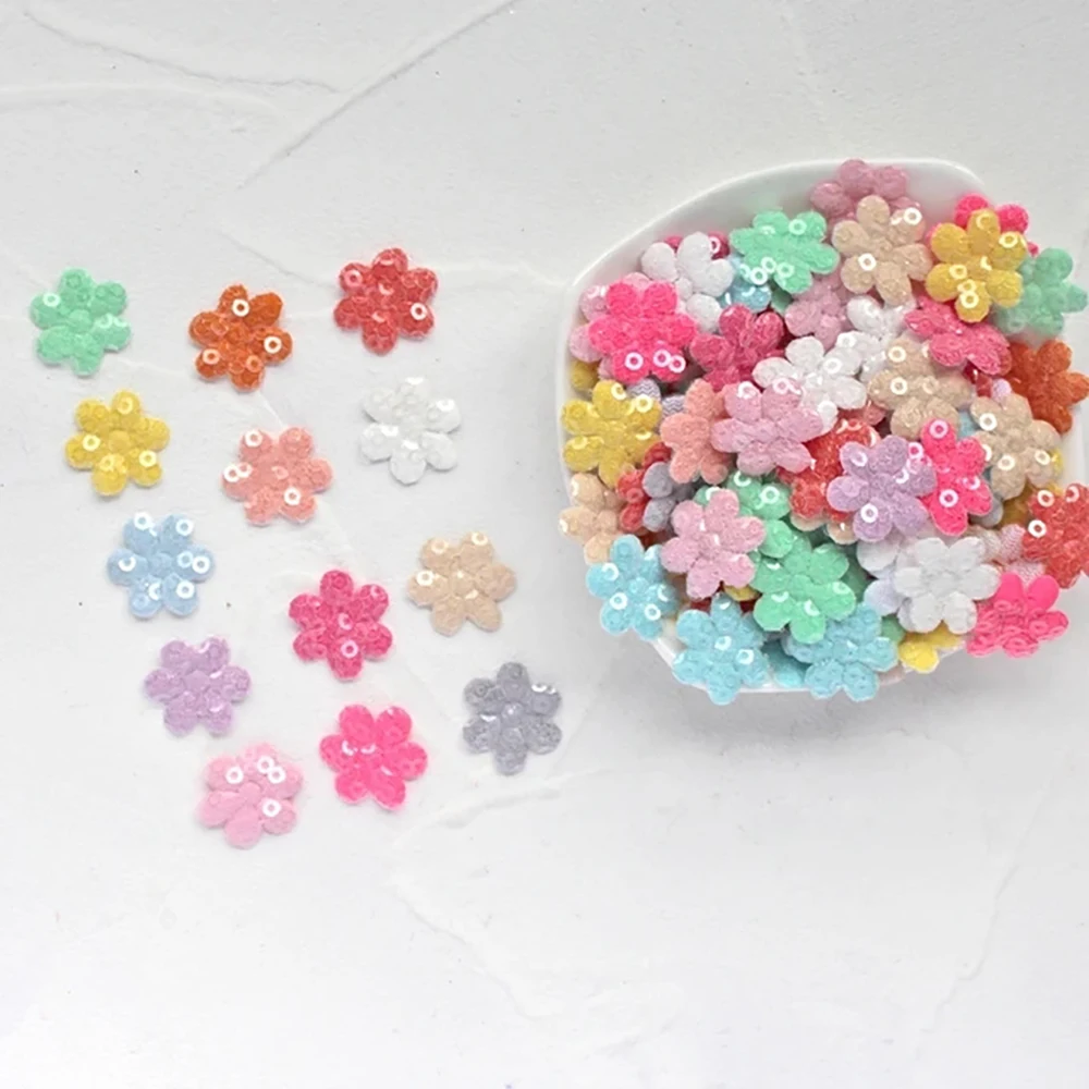 100pcs 15mm Sequin Padded Flower Applique for Craft baby accessories Supplies Patches DIY Hair Clips felts