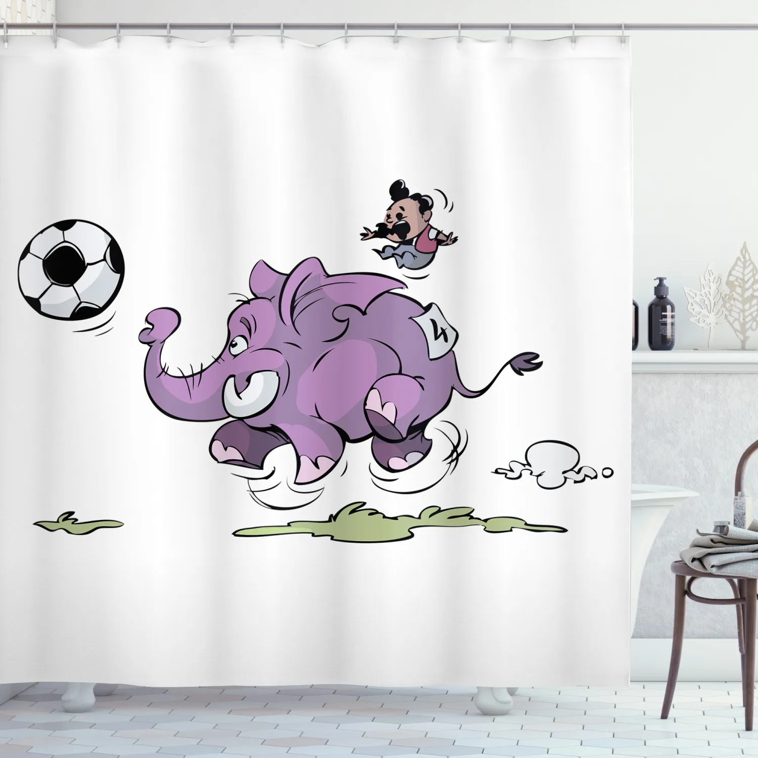 Animal Shower Curtain Set Playing Soccer with a Mario Moustache for Bathroom Decor 12 Hooks Decorative Bath Accessory | Дом и сад