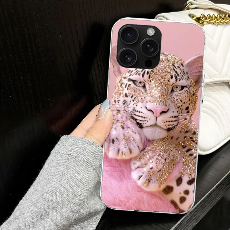 Chic Pink Leopard Print Soft Silicone Phone Case - Black Capa Design