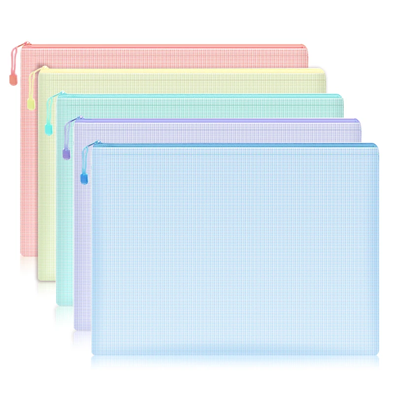 5 Pcs A4 Document Organizer Paste Plastic Pink Zipper Pouch School Supplies Transparent Folder Files Bag Passport Holder