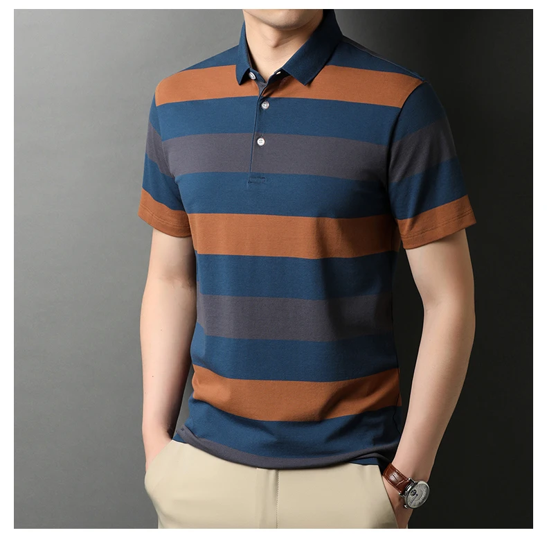 Short Sleeve Casual Tops Fashions Men Clothes New Summer Striped Turn Down Collar Mens Polo Shirt 9 S2f99341295c84e0fbb0efeb1f181828ez
