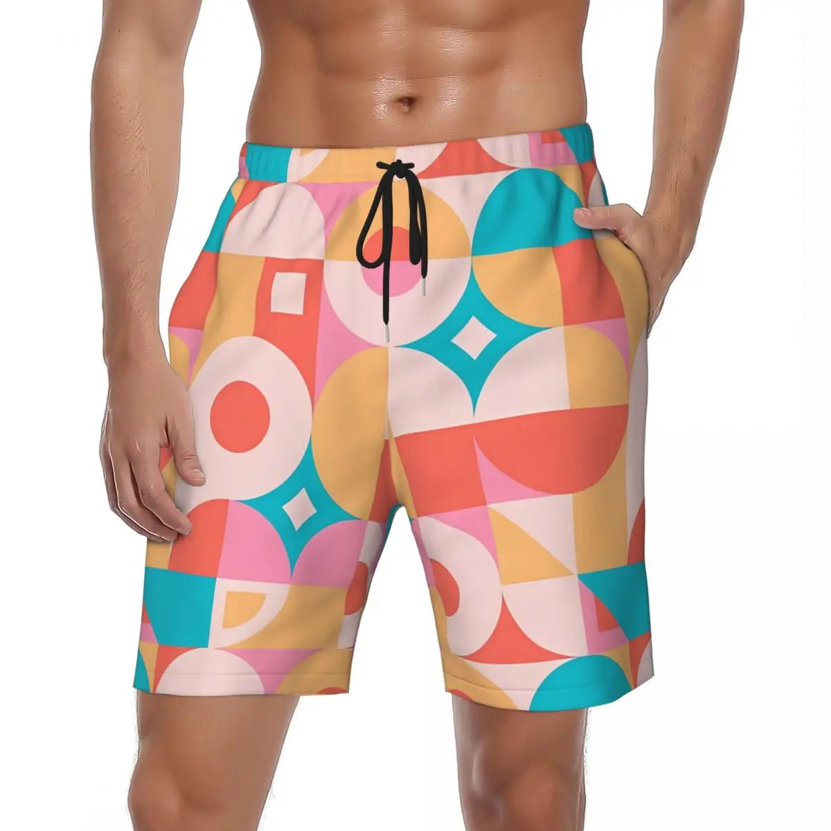 

Swimsuits Geometry Pink Board Shorts Summer New 3D Color Casual Board Short Pants Males Design Surfing Quick Drying Swim Trunks