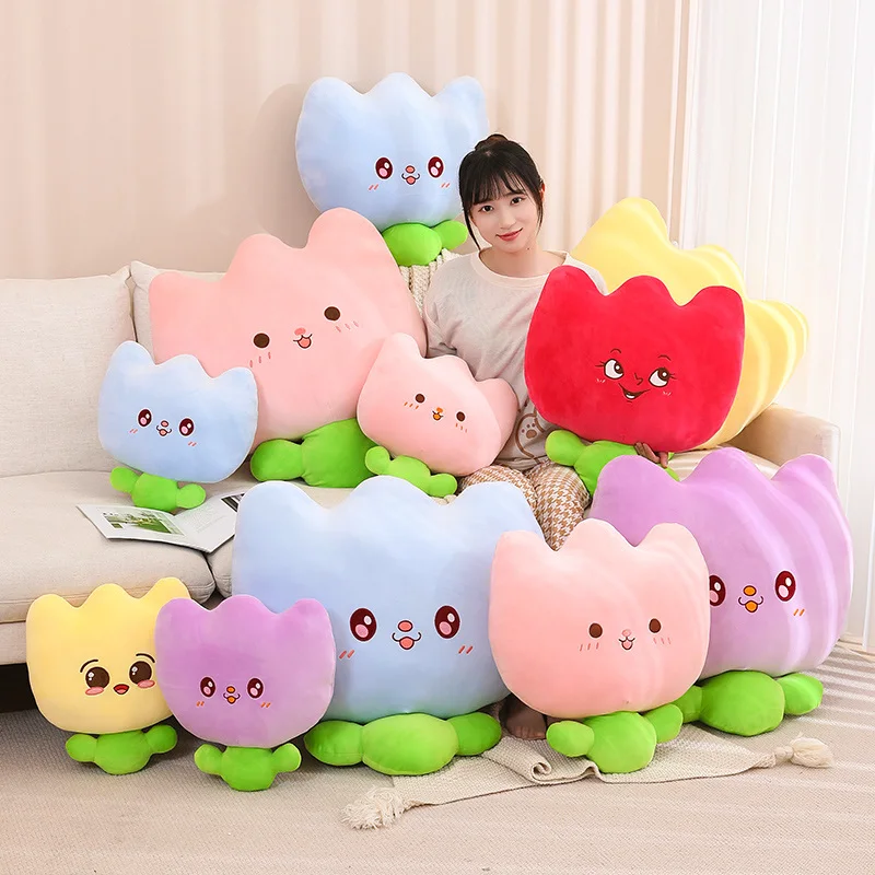 40/55/70cm Cute Tulip Plush Pillow Toy Cartoon Stuffed Plant Throw Pillow Anime LovelySoft Kids Toys for Girls Kawaii Room Decor