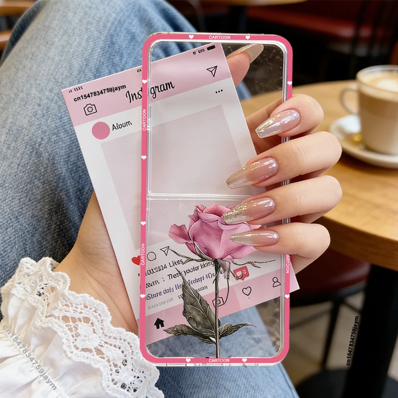 INS Korea Pink Peach Blossoms Floral Phone Case - Elegant Rose Pattern Hard Back Cover