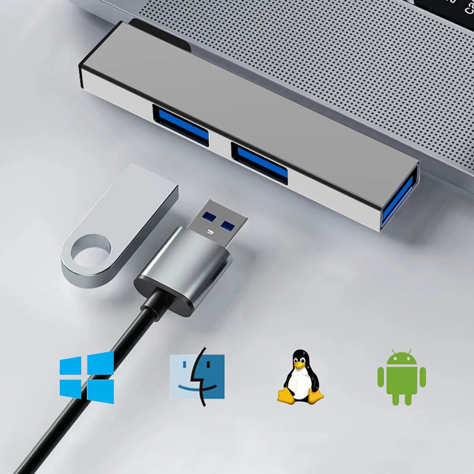 3 in 1 USB Hub Type C Splitter for Fast Data Transfer