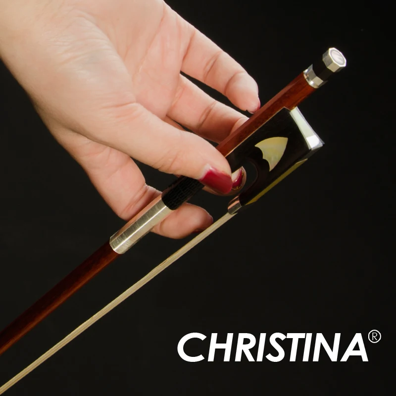 

CHRISTINA Professional Violin Bow SG06, Pernambuco Wood Round Stick Silver Winding, Ebony Frog