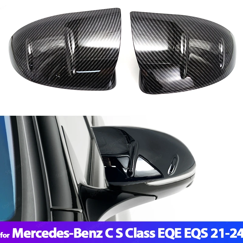 

Black Rearview Mirror Cap Carbon Look S680 Guard for Mercedes-Benz EQE V295 EQS V297 Replacement Mirror Cover