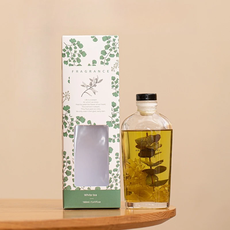 Conjunto de difusor de palheta, óleo de fragrância de 5,4 fl oz com flores e palitos preservados, decoração de casa para peça central de mesa, sala de estar